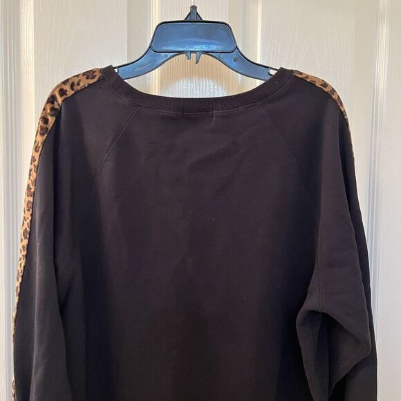 Jak & Rae Black Sweatshirt Leopard Print Stripe Women's Size Large - Picture 8 of 9